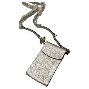 Crossbody phone case bag silver metallic pebble grain leather NEW Nordstrom